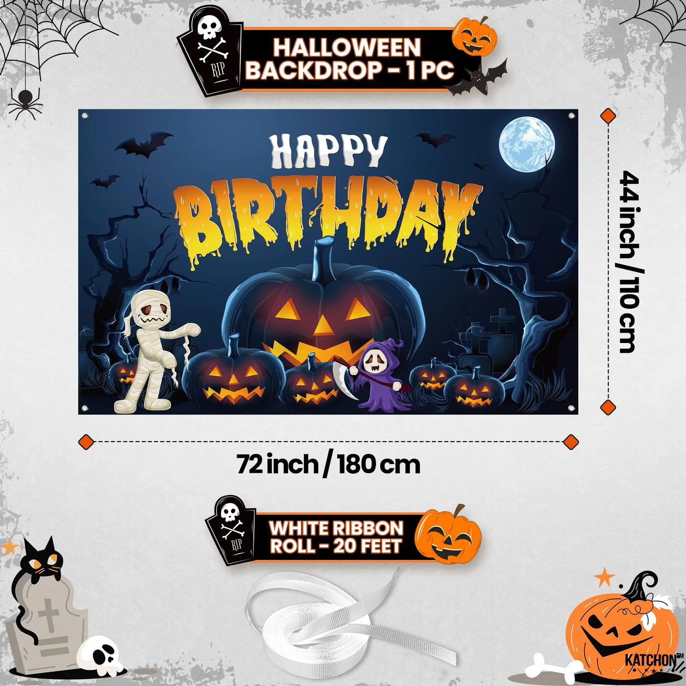 KatchOn XtraLarge Birthday Banner - 72x44 Inch | Happy Birthday Halloween Backdrop for Party Decorations | Jack O Lanterns Banner Backdrop Bliss