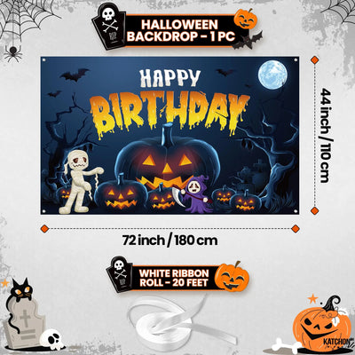 KatchOn XtraLarge Birthday Banner - 72x44 Inch | Happy Birthday Halloween Backdrop for Party Decorations | Jack O Lanterns Banner Backdrop Bliss