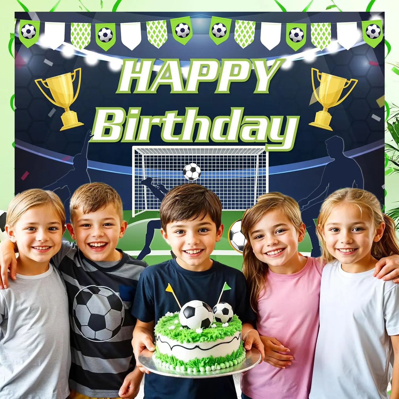 Football Happy Birthday Backdrop Banner Game Time Photography Background Fire Football Basketball Soccer Birthday Banner Decoration 7x5Ft Backdrop Bliss