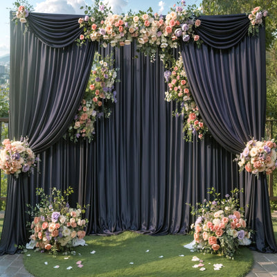 20ft x 15ft Black Wrinkle Free Backdrop Curtains for Wedding Party Backdrops Curtain Drapes Fabric Decorations Photo Back Drop Cloth for Baby Shower Photography Stage Reception Backdrop Bliss