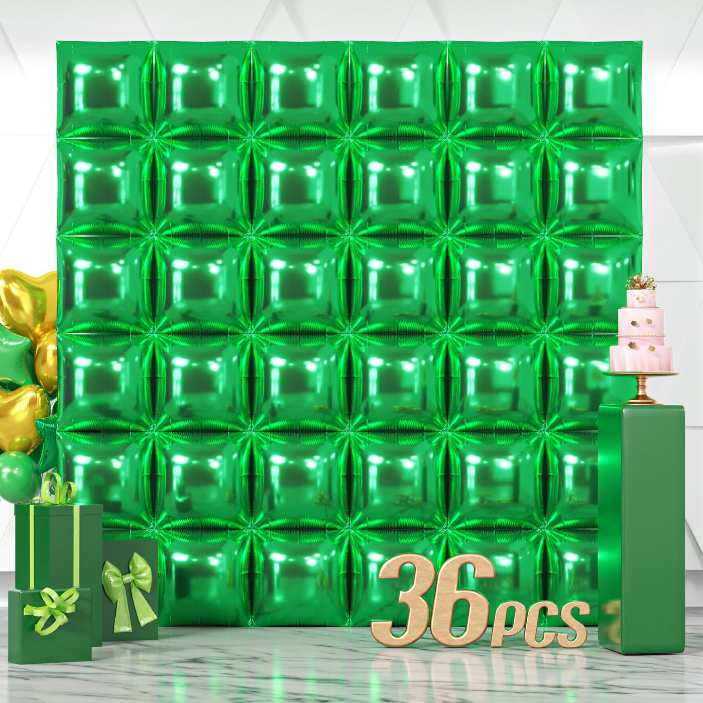 NISOCY 48PCS Green Square Foil Balloons Wall Backdrop Double Sided Green Balloons Tunnel Arch Kit for Baby Shower Birthday Anniversary Summer Party Decoration Backdrop Bliss