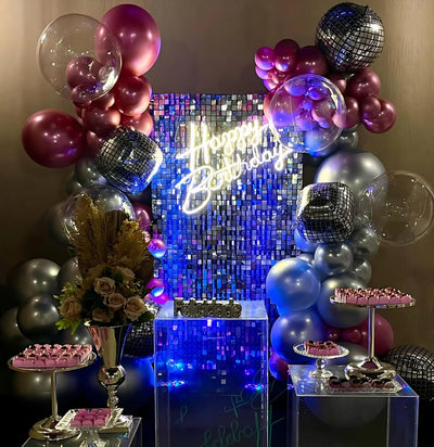 Pink Shimmer Wall Backdrop 24 Panels Cover 6 x 4 Ft, Photo Backdrops for Wedding,Anniversary,Birthday,Party Decoration Backdrop Bliss