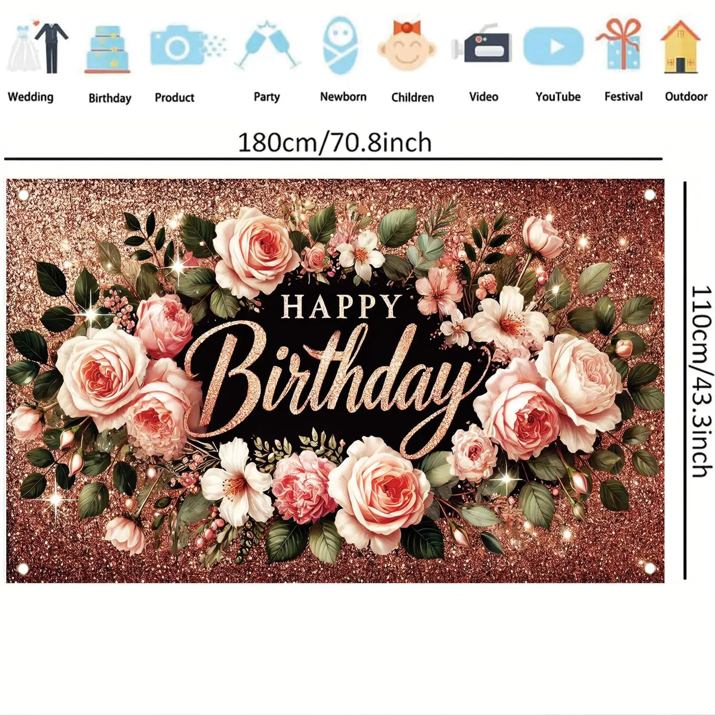 Happy Birthday Backdrop Banner Rose Gold Glitter Floral Photography Background for Women Girls Lady Wedding Baby Shower Birthday Supplies Photo Props Party Decorations Cake Table 6x4ft - Backdrop BlissHappy Birthday Backdrop Banner Rose Gold Glitter Floral Photography Background for Women Girls Lady Wedding Baby Shower Birthday Supplies Photo Props Party Decorations Cake Table 6x4ft