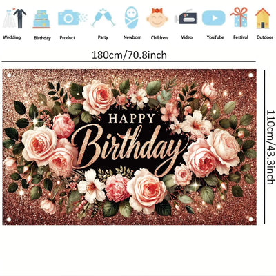 Happy Birthday Backdrop Banner Rose Gold Glitter Floral Photography Background for Women Girls Lady Wedding Baby Shower Birthday Supplies Photo Props Party Decorations Cake Table 6x4ft - Backdrop BlissHappy Birthday Backdrop Banner Rose Gold Glitter Floral Photography Background for Women Girls Lady Wedding Baby Shower Birthday Supplies Photo Props Party Decorations Cake Table 6x4ft