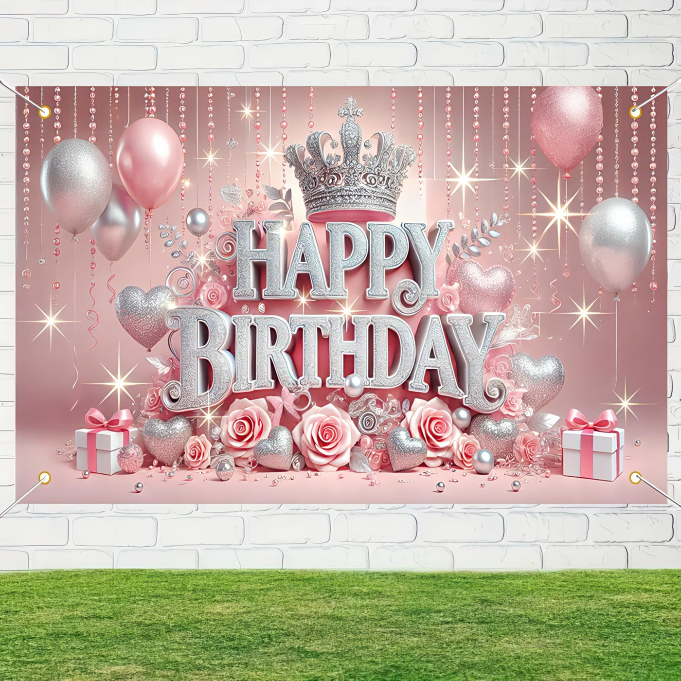 BlissYard Pink Princess Happy Birthday Backdrop 71x43 inch Glittering Silver Elegant Crown and Rose Banner Beautiful Girl's Birthday Photography Background Photo Studio Props Decoration Backdrop - Backdrop BlissBlissYard Pink Princess Happy Birthday Backdrop 71x43 inch Glittering Silver Elegant Crown and Rose Banner Beautiful Girl's Birthday Photography Background Photo Studio Props Decoration Backdrop