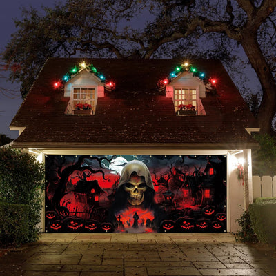 Trgowaul Happy Halloween Decorations - Black & Red Garage Door Cover, Large Grim Reaper Banner (16 * 7 ft) for Outdoor Parties & Photography Background - Backdrop BlissTrgowaul Happy Halloween Decorations - Black & Red Garage Door Cover, Large Grim Reaper Banner (16 * 7 ft) for Outdoor Parties & Photography Background