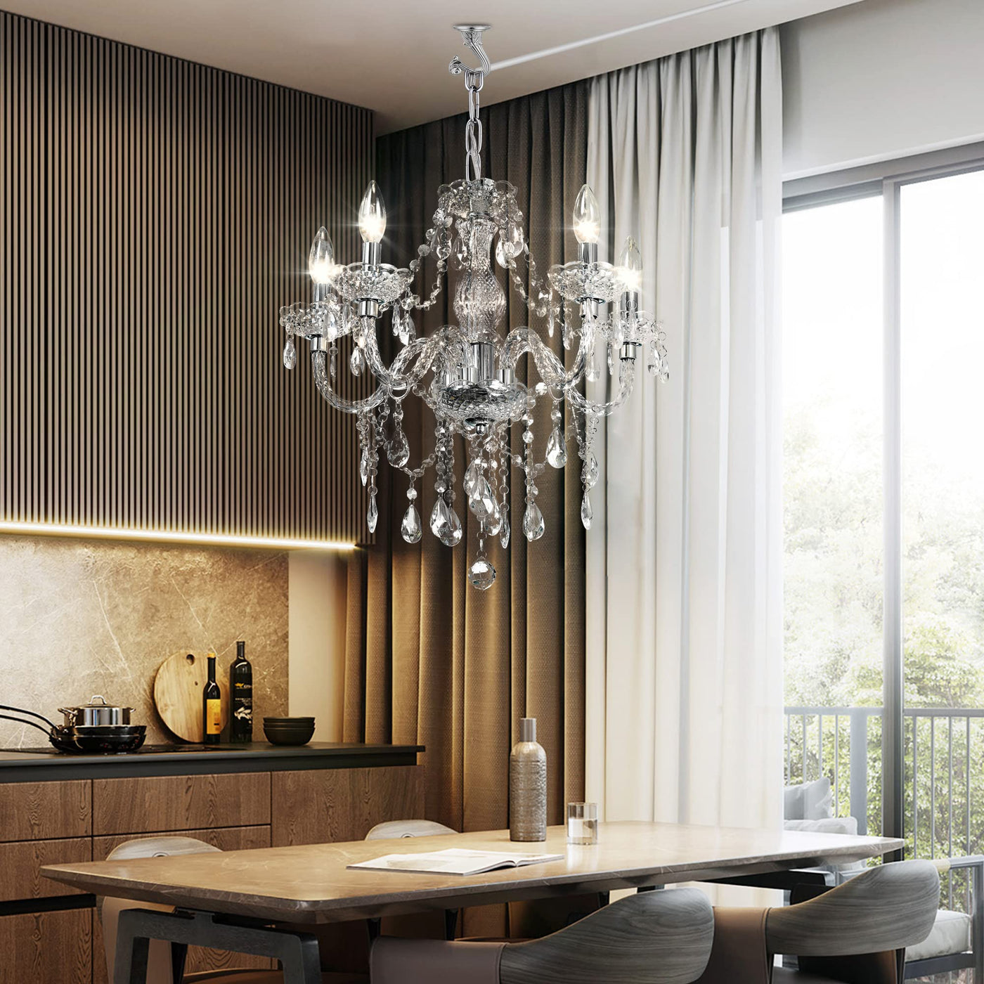 PAPAYA Modern Chrome Beaded Hanging Chandelier Shades (W8.7 x H13), Beads Pendant Shade with Acrylic Crystal, Ceiling Chandelier Beaded Lampshade for Wedding Party Event Home Decoration Backdrop Bliss