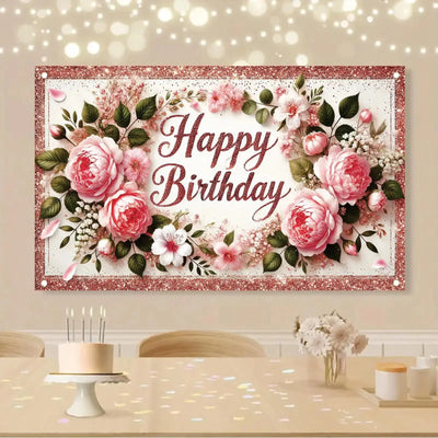Happy Birthday Backdrop Banner Rose Gold Glitter Floral Photography Background for Women Girls Lady Wedding Baby Shower Birthday Supplies Photo Props Party Decorations Cake Table 6x4ft - Backdrop BlissHappy Birthday Backdrop Banner Rose Gold Glitter Floral Photography Background for Women Girls Lady Wedding Baby Shower Birthday Supplies Photo Props Party Decorations Cake Table 6x4ft