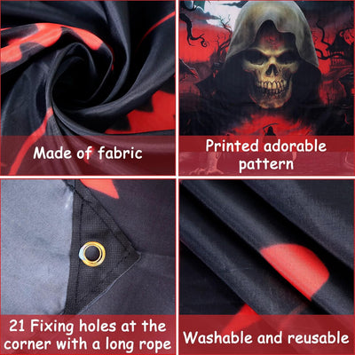 Trgowaul Happy Halloween Decorations - Black & Red Garage Door Cover, Large Grim Reaper Banner (16 * 7 ft) for Outdoor Parties & Photography Background - Backdrop BlissTrgowaul Happy Halloween Decorations - Black & Red Garage Door Cover, Large Grim Reaper Banner (16 * 7 ft) for Outdoor Parties & Photography Background