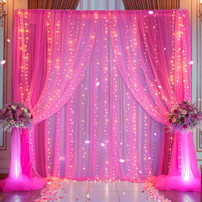 10x10ft Champagne Tulle Backdrop Curtain with Lights String for Parites, Sheer Backdrop Curtains for Wedding Baby Shower Birthday Party Photo Shoot Decorations - Backdrop Bliss10x10ft Champagne Tulle Backdrop Curtain with Lights String for Parites, Sheer Backdrop Curtains for Wedding Baby Shower Birthday Party Photo Shoot Decorations