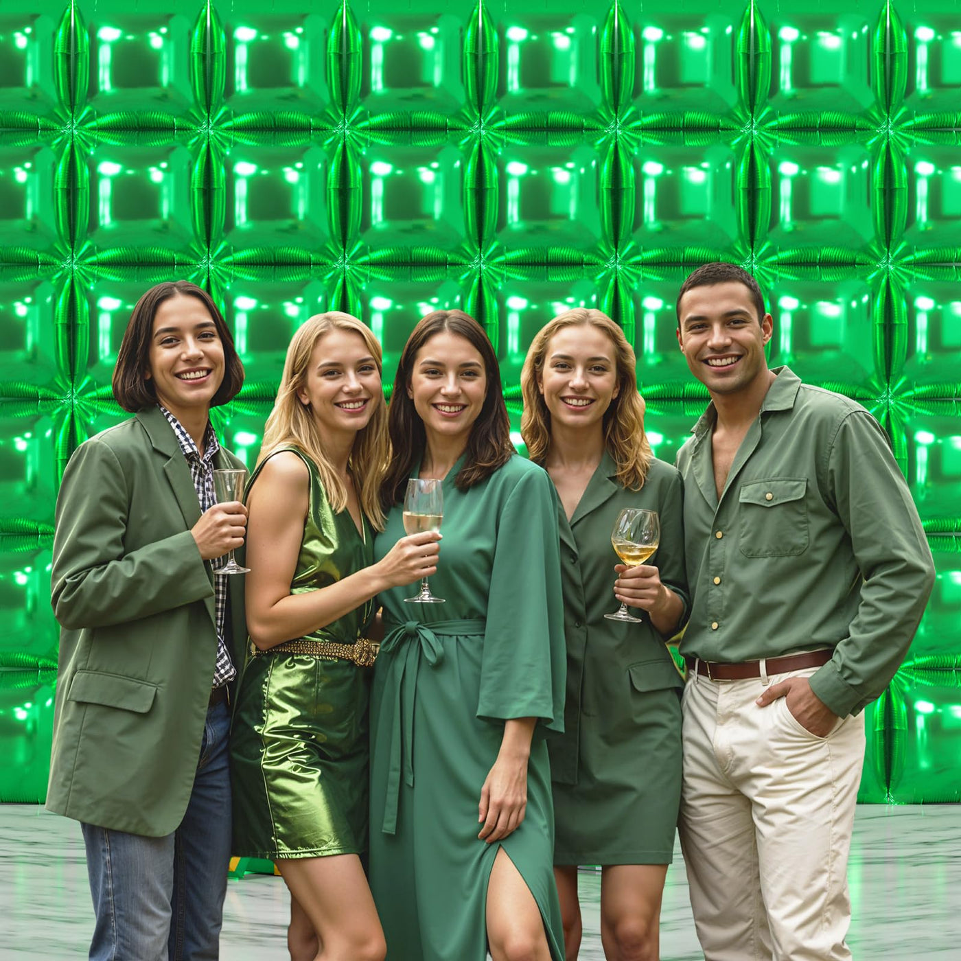 NISOCY 48PCS Green Square Foil Balloons Wall Backdrop Double Sided Green Balloons Tunnel Arch Kit for Baby Shower Birthday Anniversary Summer Party Decoration Backdrop Bliss