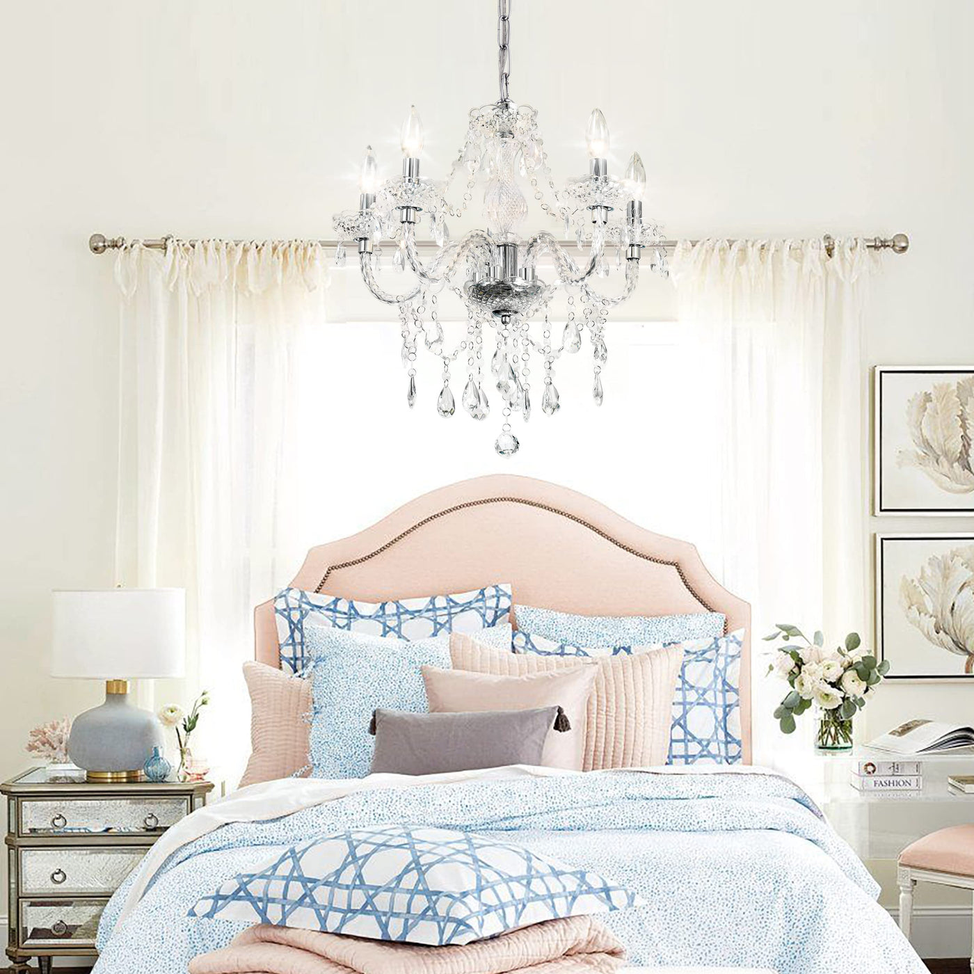 PAPAYA Modern Chrome Beaded Hanging Chandelier Shades (W8.7 x H13), Beads Pendant Shade with Acrylic Crystal, Ceiling Chandelier Beaded Lampshade for Wedding Party Event Home Decoration Backdrop Bliss