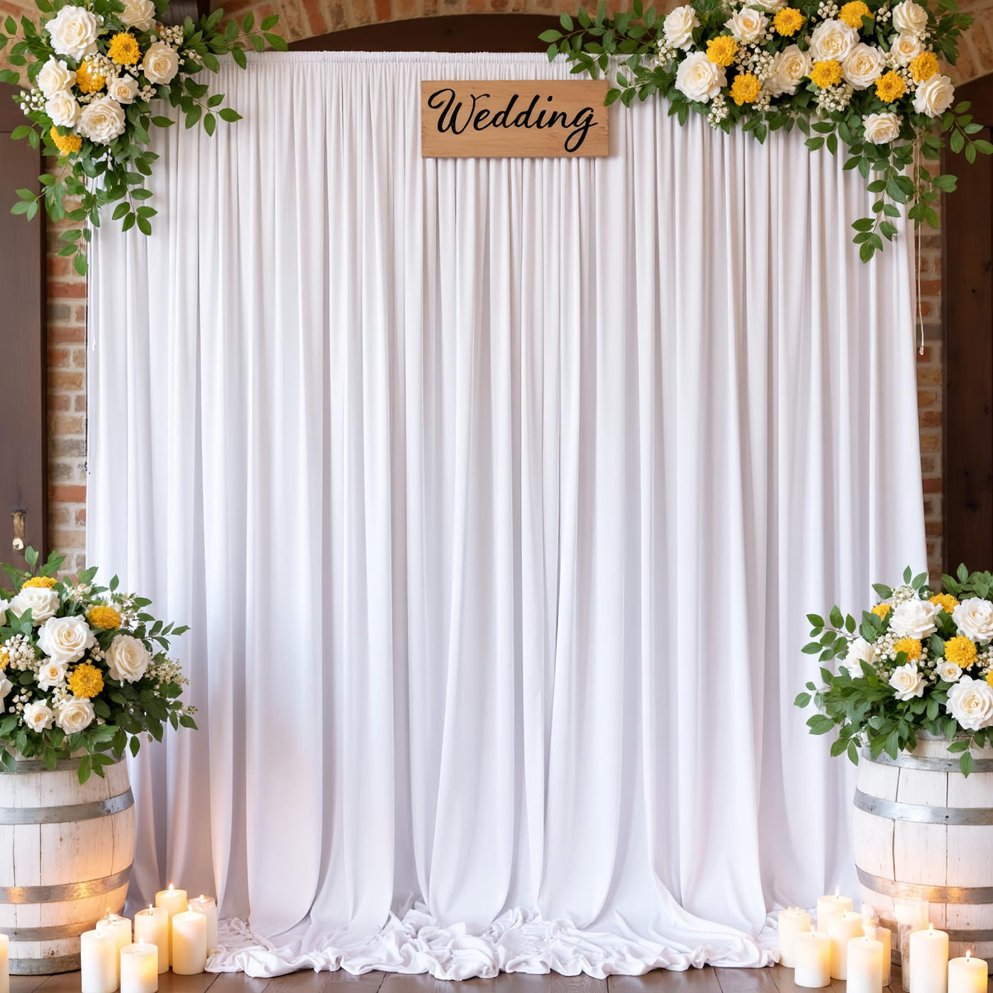 40FTx12FT White Wrinkle - Free Wedding Backdrop Curtain - Silky Washable White Polyester Drapes for Baby Showers, Birthday Parties, Photography, and Wedding Receptions - 8 Panels 5FTx12FT - Backdrop Bliss40FTx12FT White Wrinkle - Free Wedding Backdrop Curtain - Silky Washable White Polyester Drapes for Baby Showers, Birthday Parties, Photography, and Wedding Receptions - 8 Panels 5FTx12FT