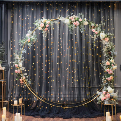 10x10ft Champagne Tulle Backdrop Curtain with Lights String for Parites, Sheer Backdrop Curtains for Wedding Baby Shower Birthday Party Photo Shoot Decorations - Backdrop Bliss10x10ft Champagne Tulle Backdrop Curtain with Lights String for Parites, Sheer Backdrop Curtains for Wedding Baby Shower Birthday Party Photo Shoot Decorations