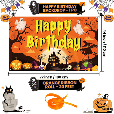 KatchOn XtraLarge Birthday Banner - 72x44 Inch | Happy Birthday Halloween Backdrop for Party Decorations | Jack O Lanterns Banner Backdrop Bliss