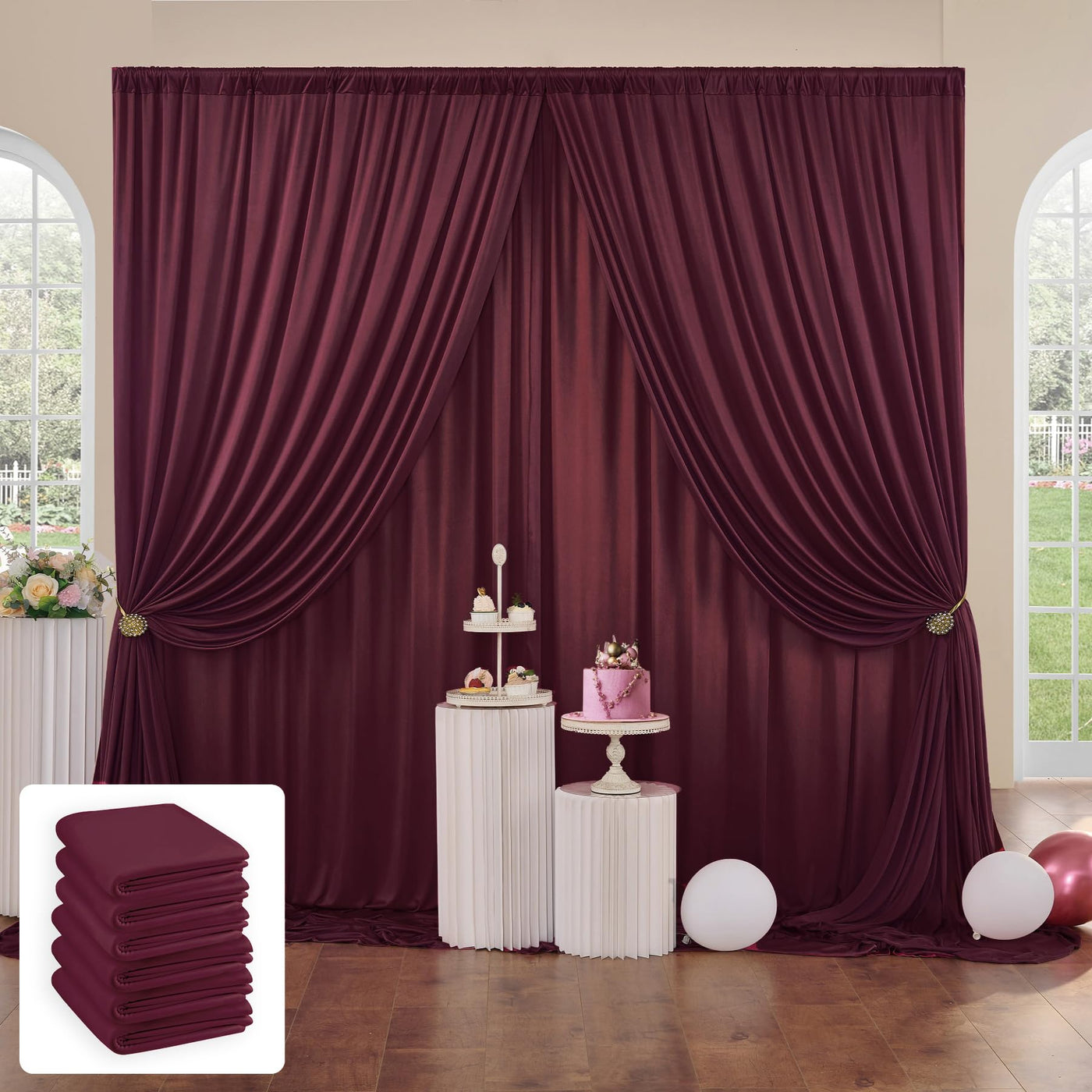 50 ft x 10 ft Wrinkle Free White Backdrop Curtain for Wedding Parties, Polyester Photo Backdrop Drapes for Baby Shower Birthday Party Backdrop Stand, Bulk Thick Background Curtains, 5x10FT 10 Panels - Backdrop Bliss50 ft x 10 ft Wrinkle Free White Backdrop Curtain for Wedding Parties, Polyester Photo Backdrop Drapes for Baby Shower Birthday Party Backdrop Stand, Bulk Thick Background Curtains, 5x10FT 10 Panels