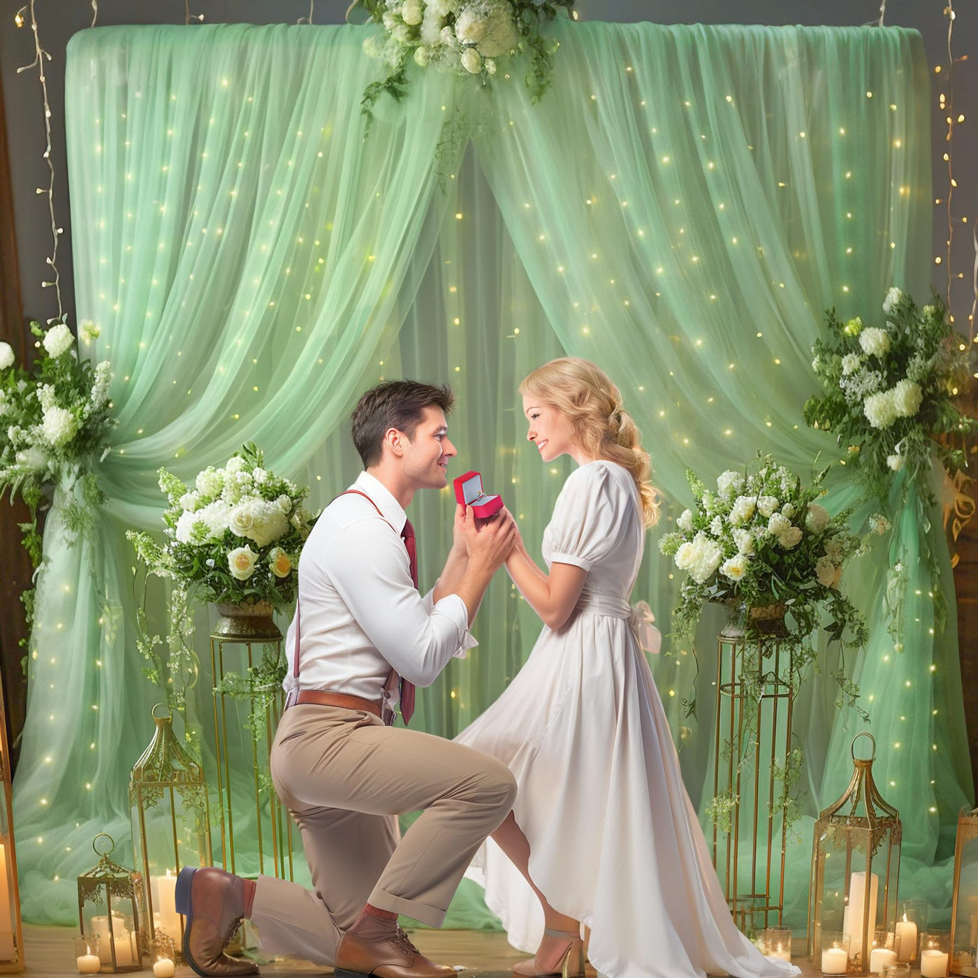 10x10ft Champagne Tulle Backdrop Curtain with Lights String for Parites, Sheer Backdrop Curtains for Wedding Baby Shower Birthday Party Photo Shoot Decorations - Backdrop Bliss10x10ft Champagne Tulle Backdrop Curtain with Lights String for Parites, Sheer Backdrop Curtains for Wedding Baby Shower Birthday Party Photo Shoot Decorations