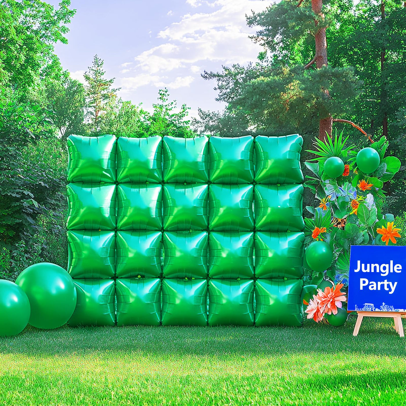NISOCY 48PCS Green Square Foil Balloons Wall Backdrop Double Sided Green Balloons Tunnel Arch Kit for Baby Shower Birthday Anniversary Summer Party Decoration Backdrop Bliss