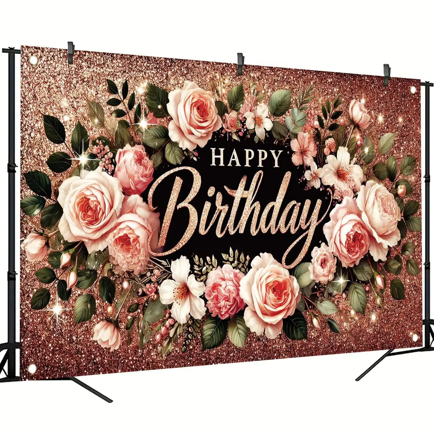 Happy Birthday Backdrop Banner Rose Gold Glitter Floral Photography Background for Women Girls Lady Wedding Baby Shower Birthday Supplies Photo Props Party Decorations Cake Table 6x4ft - Backdrop BlissHappy Birthday Backdrop Banner Rose Gold Glitter Floral Photography Background for Women Girls Lady Wedding Baby Shower Birthday Supplies Photo Props Party Decorations Cake Table 6x4ft