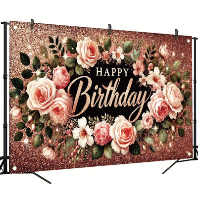 Happy Birthday Backdrop Banner Rose Gold Glitter Floral Photography Background for Women Girls Lady Wedding Baby Shower Birthday Supplies Photo Props Party Decorations Cake Table 6x4ft - Backdrop BlissHappy Birthday Backdrop Banner Rose Gold Glitter Floral Photography Background for Women Girls Lady Wedding Baby Shower Birthday Supplies Photo Props Party Decorations Cake Table 6x4ft