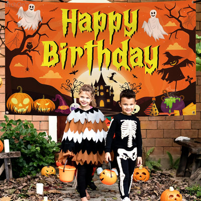 KatchOn XtraLarge Birthday Banner - 72x44 Inch | Happy Birthday Halloween Backdrop for Party Decorations | Jack O Lanterns Banner Backdrop Bliss