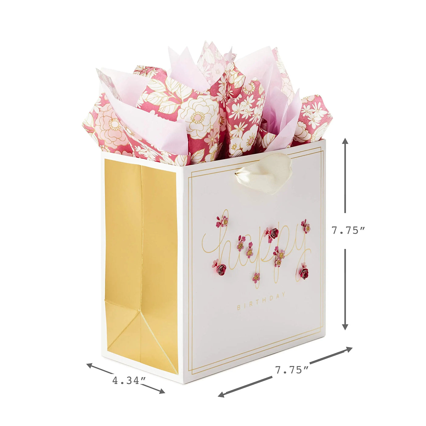 Hallmark Signature 7" Medium Birthday Gift Bag with Tissue Paper (Pink Flowers) Backdrop Bliss