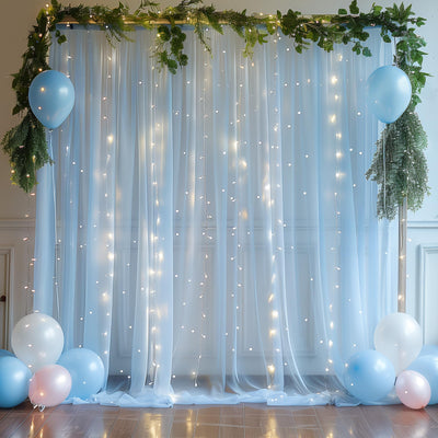 10x10ft Champagne Tulle Backdrop Curtain with Lights String for Parites, Sheer Backdrop Curtains for Wedding Baby Shower Birthday Party Photo Shoot Decorations - Backdrop Bliss10x10ft Champagne Tulle Backdrop Curtain with Lights String for Parites, Sheer Backdrop Curtains for Wedding Baby Shower Birthday Party Photo Shoot Decorations