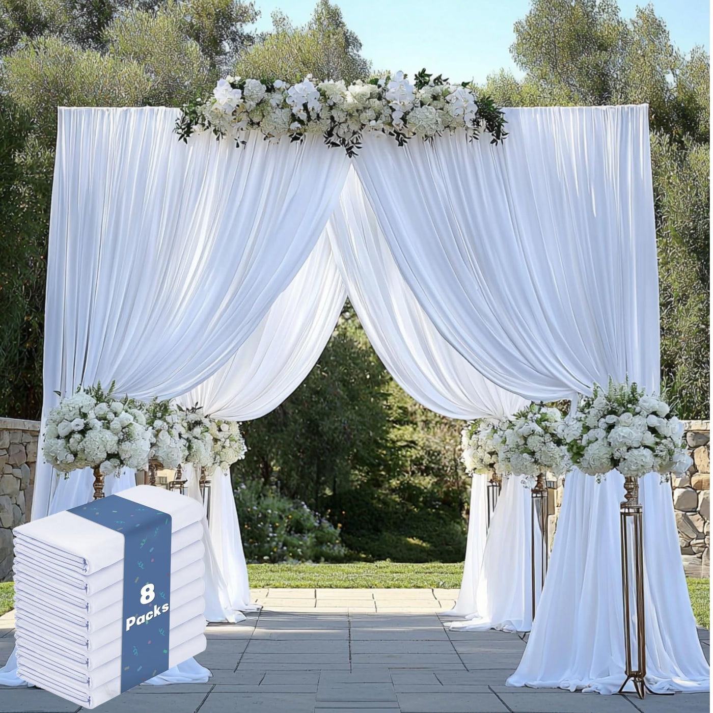 40FTx12FT White Wrinkle - Free Wedding Backdrop Curtain - Silky Washable White Polyester Drapes for Baby Showers, Birthday Parties, Photography, and Wedding Receptions - 8 Panels 5FTx12FT - Backdrop Bliss40FTx12FT White Wrinkle - Free Wedding Backdrop Curtain - Silky Washable White Polyester Drapes for Baby Showers, Birthday Parties, Photography, and Wedding Receptions - 8 Panels 5FTx12FT