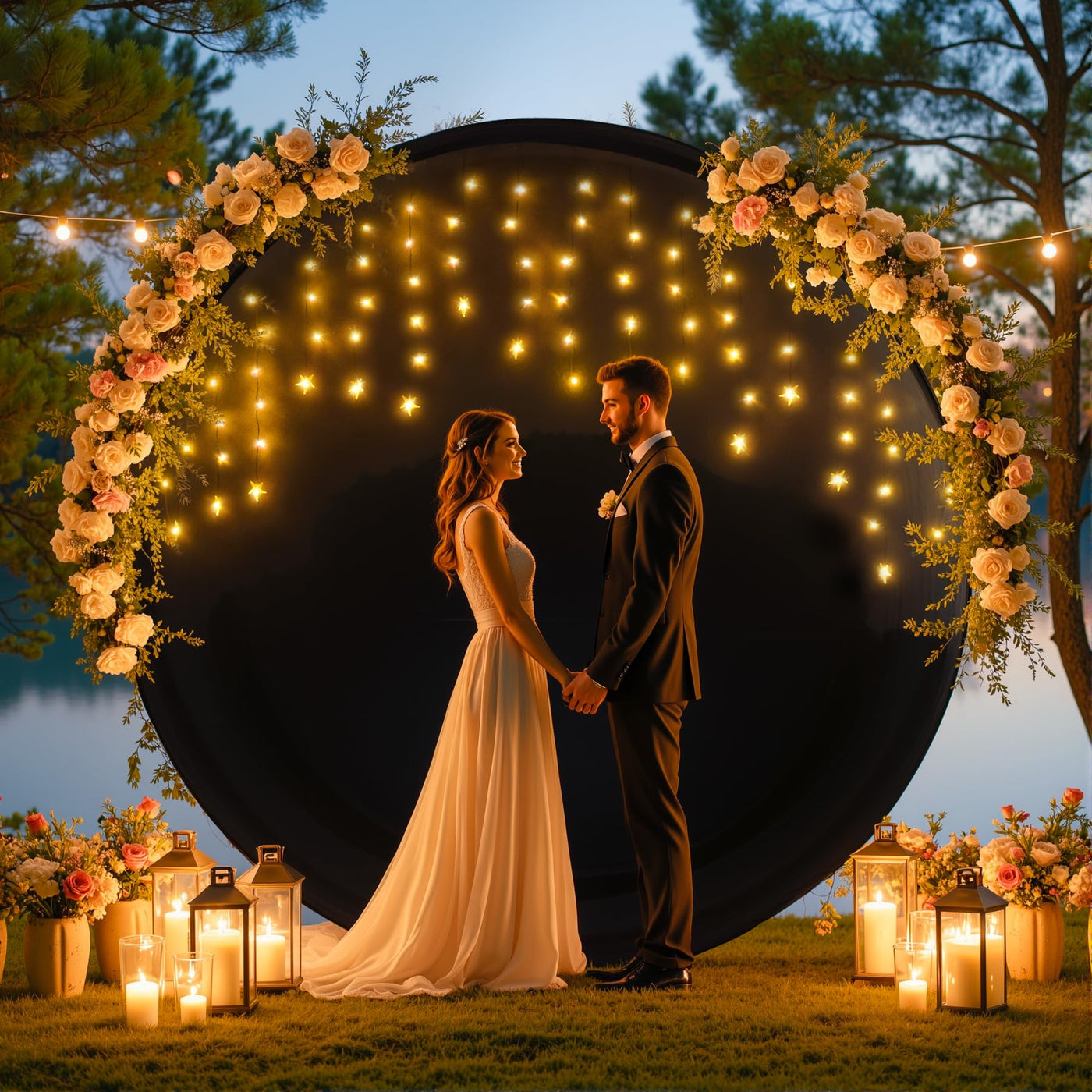 7.2 ft White Round Backdrop Cover with Lights Circle Wedding Arch Backdrop Cover with Fairy Lights for Bridal Shower Ceremony Birthday Baby Shower Photography Photo Shoot Background Decorations - Backdrop Bliss7.2 ft White Round Backdrop Cover with Lights Circle Wedding Arch Backdrop Cover with Fairy Lights for Bridal Shower Ceremony Birthday Baby Shower Photography Photo Shoot Background Decorations