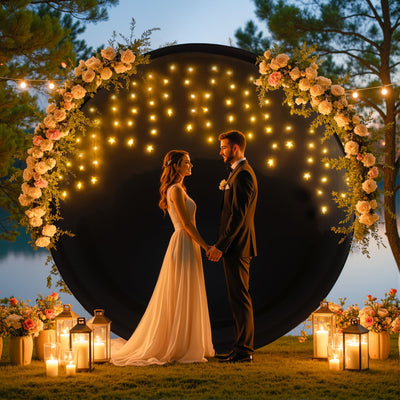 7.2 ft White Round Backdrop Cover with Lights Circle Wedding Arch Backdrop Cover with Fairy Lights for Bridal Shower Ceremony Birthday Baby Shower Photography Photo Shoot Background Decorations - Backdrop Bliss7.2 ft White Round Backdrop Cover with Lights Circle Wedding Arch Backdrop Cover with Fairy Lights for Bridal Shower Ceremony Birthday Baby Shower Photography Photo Shoot Background Decorations