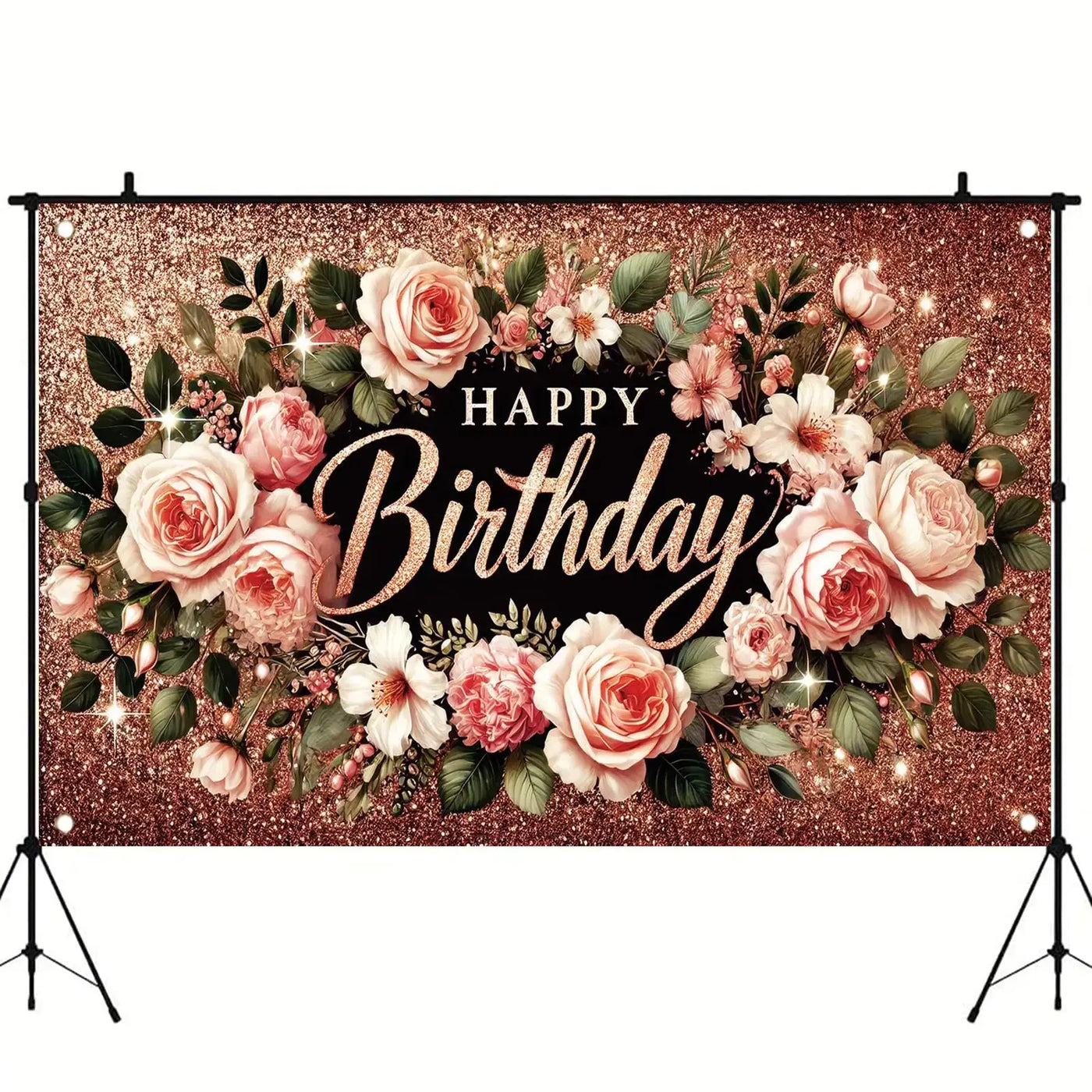 Happy Birthday Backdrop Banner Rose Gold Glitter Floral Photography Background for Women Girls Lady Wedding Baby Shower Birthday Supplies Photo Props Party Decorations Cake Table 6x4ft - Backdrop BlissHappy Birthday Backdrop Banner Rose Gold Glitter Floral Photography Background for Women Girls Lady Wedding Baby Shower Birthday Supplies Photo Props Party Decorations Cake Table 6x4ft