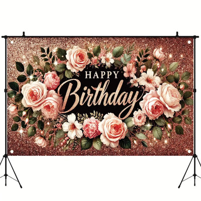 Happy Birthday Backdrop Banner Rose Gold Glitter Floral Photography Background for Women Girls Lady Wedding Baby Shower Birthday Supplies Photo Props Party Decorations Cake Table 6x4ft - Backdrop BlissHappy Birthday Backdrop Banner Rose Gold Glitter Floral Photography Background for Women Girls Lady Wedding Baby Shower Birthday Supplies Photo Props Party Decorations Cake Table 6x4ft