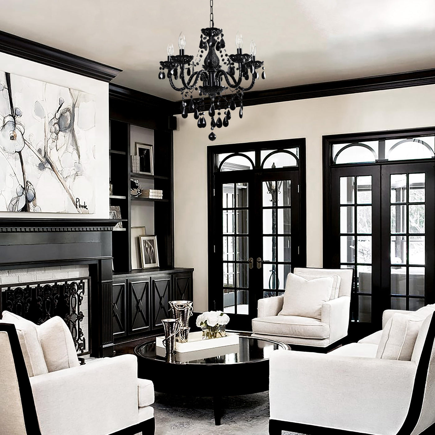 PAPAYA Modern Chrome Beaded Hanging Chandelier Shades (W8.7 x H13), Beads Pendant Shade with Acrylic Crystal, Ceiling Chandelier Beaded Lampshade for Wedding Party Event Home Decoration Backdrop Bliss