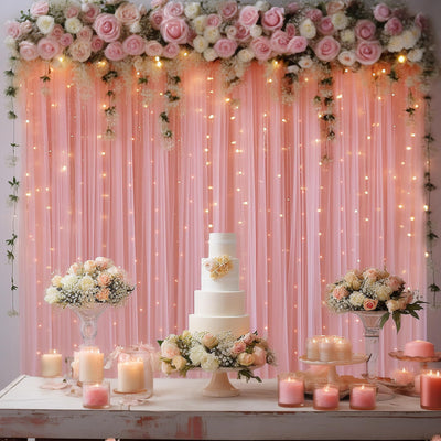 10x10ft Champagne Tulle Backdrop Curtain with Lights String for Parites, Sheer Backdrop Curtains for Wedding Baby Shower Birthday Party Photo Shoot Decorations - Backdrop Bliss10x10ft Champagne Tulle Backdrop Curtain with Lights String for Parites, Sheer Backdrop Curtains for Wedding Baby Shower Birthday Party Photo Shoot Decorations