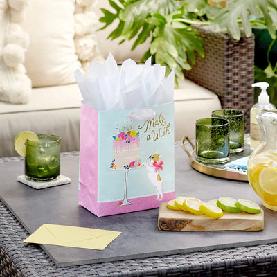 Hallmark Signature 7" Medium Birthday Gift Bag with Tissue Paper (Pink Flowers) Backdrop Bliss