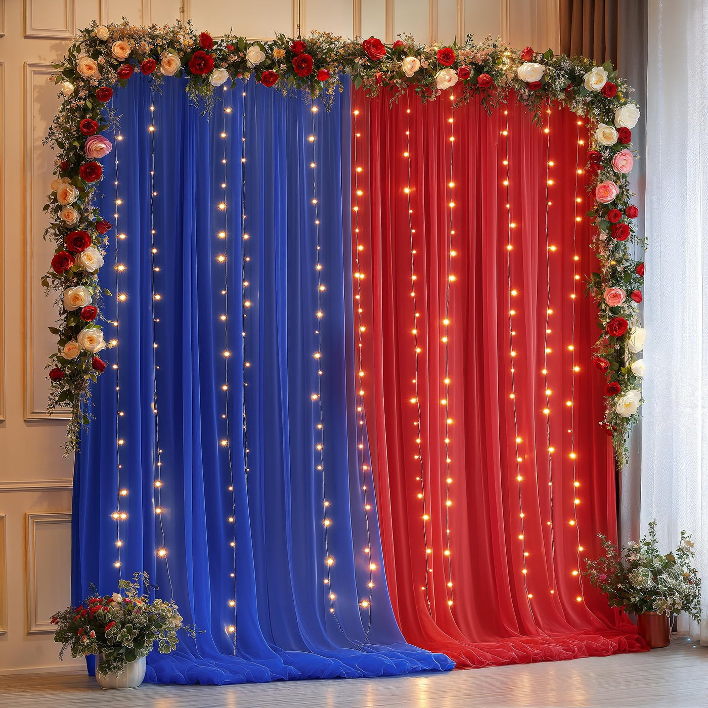 10x10ft Champagne Tulle Backdrop Curtain with Lights String for Parites, Sheer Backdrop Curtains for Wedding Baby Shower Birthday Party Photo Shoot Decorations - Backdrop Bliss10x10ft Champagne Tulle Backdrop Curtain with Lights String for Parites, Sheer Backdrop Curtains for Wedding Baby Shower Birthday Party Photo Shoot Decorations