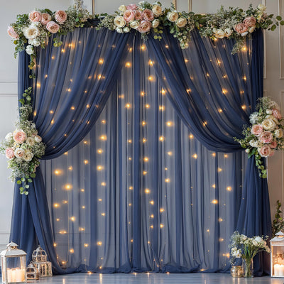 10x10ft Champagne Tulle Backdrop Curtain with Lights String for Parites, Sheer Backdrop Curtains for Wedding Baby Shower Birthday Party Photo Shoot Decorations - Backdrop Bliss10x10ft Champagne Tulle Backdrop Curtain with Lights String for Parites, Sheer Backdrop Curtains for Wedding Baby Shower Birthday Party Photo Shoot Decorations