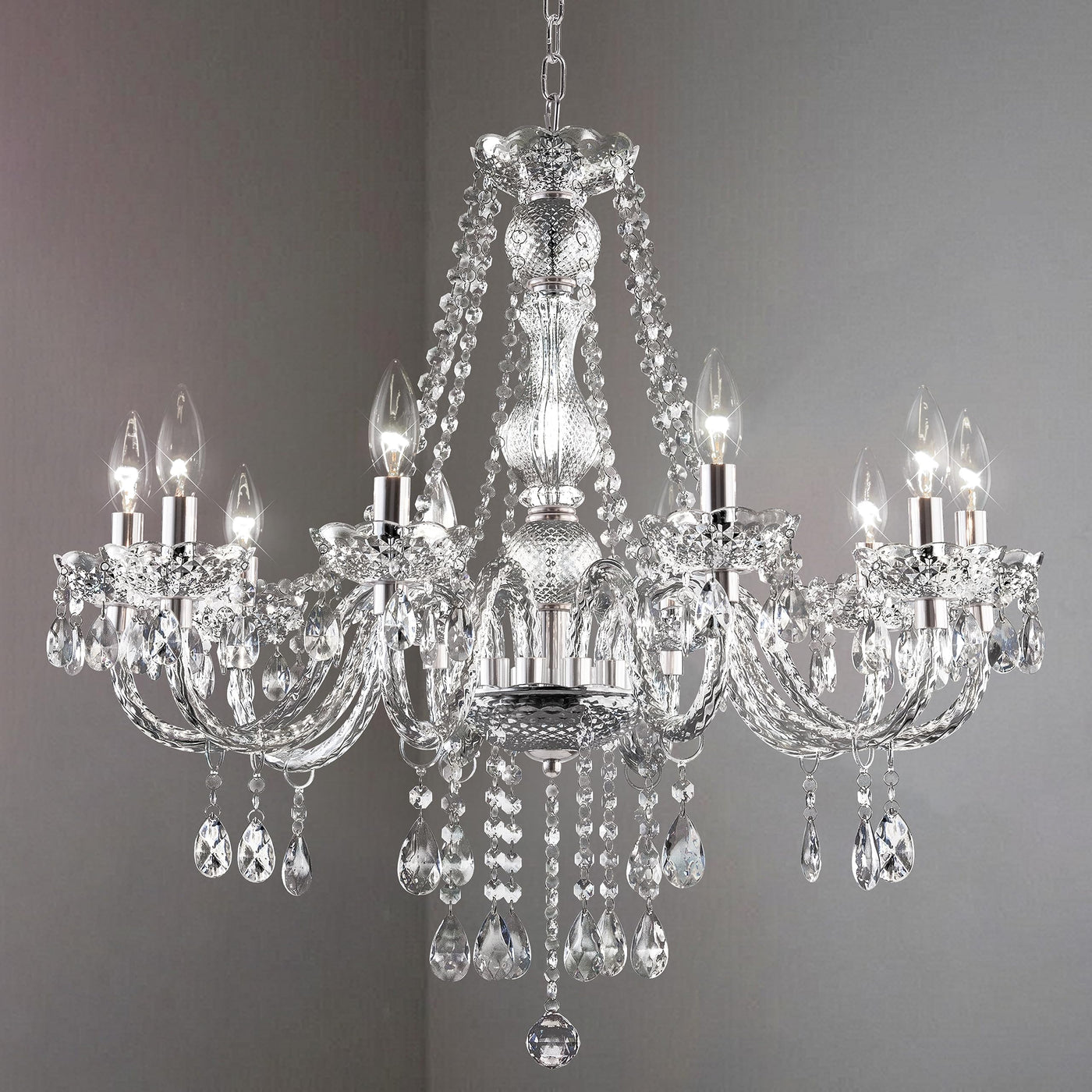 PAPAYA Modern Chrome Beaded Hanging Chandelier Shades (W8.7 x H13), Beads Pendant Shade with Acrylic Crystal, Ceiling Chandelier Beaded Lampshade for Wedding Party Event Home Decoration Backdrop Bliss