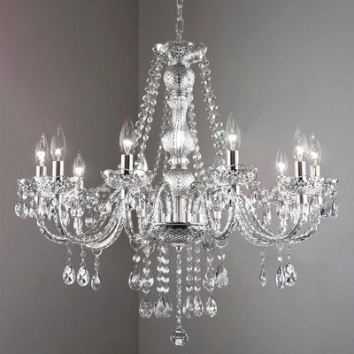 PAPAYA Modern Chrome Beaded Hanging Chandelier Shades (W8.7 x H13), Beads Pendant Shade with Acrylic Crystal, Ceiling Chandelier Beaded Lampshade for Wedding Party Event Home Decoration Backdrop Bliss