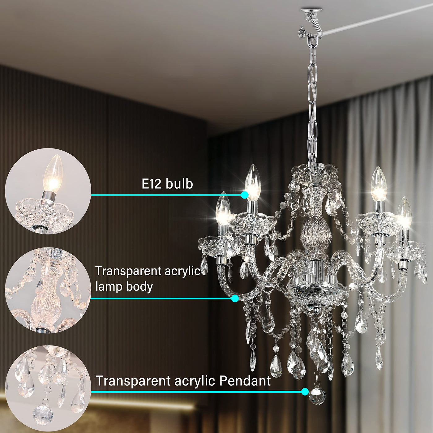 PAPAYA Modern Chrome Beaded Hanging Chandelier Shades (W8.7 x H13), Beads Pendant Shade with Acrylic Crystal, Ceiling Chandelier Beaded Lampshade for Wedding Party Event Home Decoration Backdrop Bliss