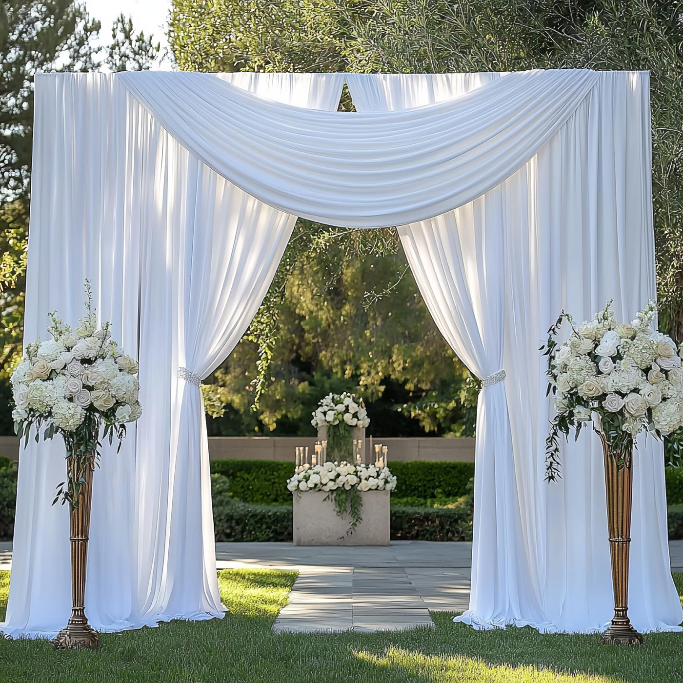 40FTx12FT White Wrinkle - Free Wedding Backdrop Curtain - Silky Washable White Polyester Drapes for Baby Showers, Birthday Parties, Photography, and Wedding Receptions - 8 Panels 5FTx12FT - Backdrop Bliss40FTx12FT White Wrinkle - Free Wedding Backdrop Curtain - Silky Washable White Polyester Drapes for Baby Showers, Birthday Parties, Photography, and Wedding Receptions - 8 Panels 5FTx12FT