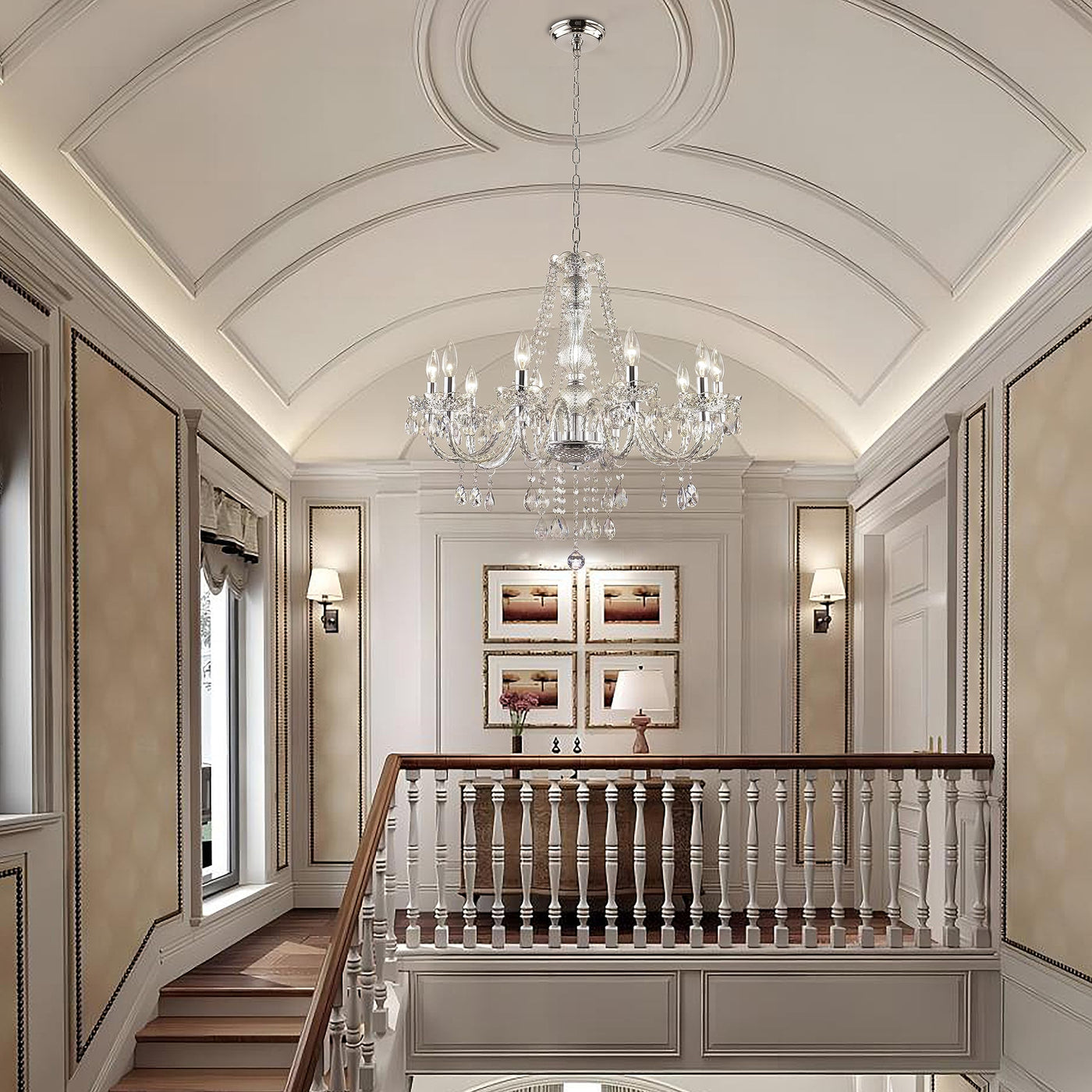 PAPAYA Modern Chrome Beaded Hanging Chandelier Shades (W8.7 x H13), Beads Pendant Shade with Acrylic Crystal, Ceiling Chandelier Beaded Lampshade for Wedding Party Event Home Decoration Backdrop Bliss