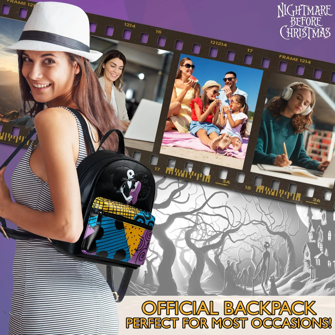 Disney Stitch Backpack for Girls Teens Women with Double Straps Daypack Backpacks for School Travel Trip Park Gifts for Girls (Multi Jack & Sally) - Backdrop BlissDisney Stitch Backpack for Girls Teens Women with Double Straps Daypack Backpacks for School Travel Trip Park Gifts for Girls (Multi Jack & Sally)