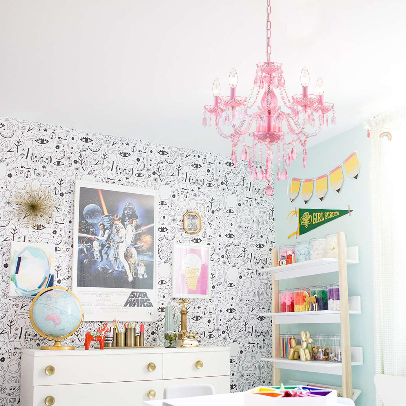 PAPAYA Modern Chrome Beaded Hanging Chandelier Shades (W8.7 x H13), Beads Pendant Shade with Acrylic Crystal, Ceiling Chandelier Beaded Lampshade for Wedding Party Event Home Decoration Backdrop Bliss