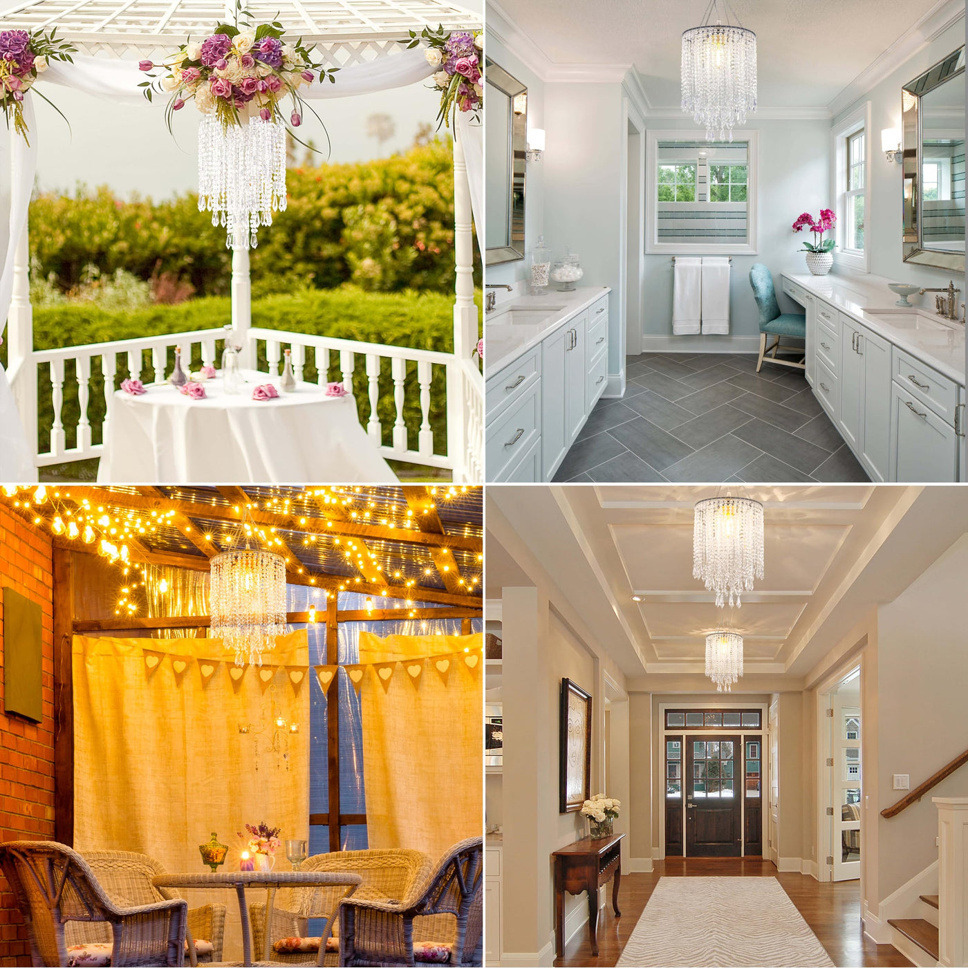 PAPAYA Modern Chrome Beaded Hanging Chandelier Shades (W8.7 x H13), Beads Pendant Shade with Acrylic Crystal, Ceiling Chandelier Beaded Lampshade for Wedding Party Event Home Decoration Backdrop Bliss