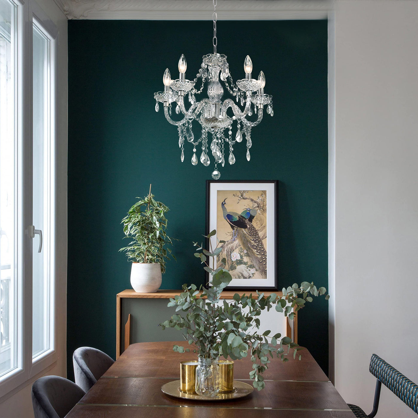 PAPAYA Modern Chrome Beaded Hanging Chandelier Shades (W8.7 x H13), Beads Pendant Shade with Acrylic Crystal, Ceiling Chandelier Beaded Lampshade for Wedding Party Event Home Decoration Backdrop Bliss