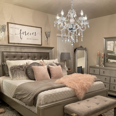 PAPAYA Modern Chrome Beaded Hanging Chandelier Shades (W8.7 x H13), Beads Pendant Shade with Acrylic Crystal, Ceiling Chandelier Beaded Lampshade for Wedding Party Event Home Decoration Backdrop Bliss