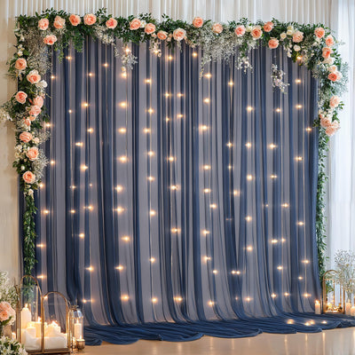 10x10ft Champagne Tulle Backdrop Curtain with Lights String for Parites, Sheer Backdrop Curtains for Wedding Baby Shower Birthday Party Photo Shoot Decorations - Backdrop Bliss10x10ft Champagne Tulle Backdrop Curtain with Lights String for Parites, Sheer Backdrop Curtains for Wedding Baby Shower Birthday Party Photo Shoot Decorations