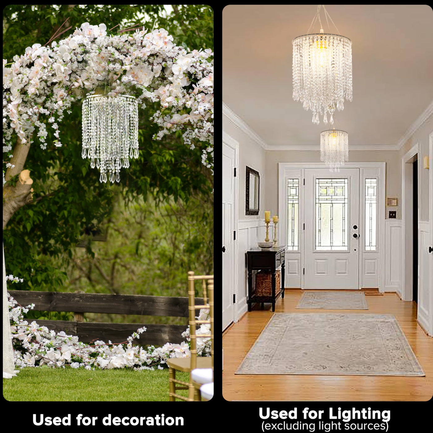 PAPAYA Modern Chrome Beaded Hanging Chandelier Shades (W8.7 x H13), Beads Pendant Shade with Acrylic Crystal, Ceiling Chandelier Beaded Lampshade for Wedding Party Event Home Decoration Backdrop Bliss