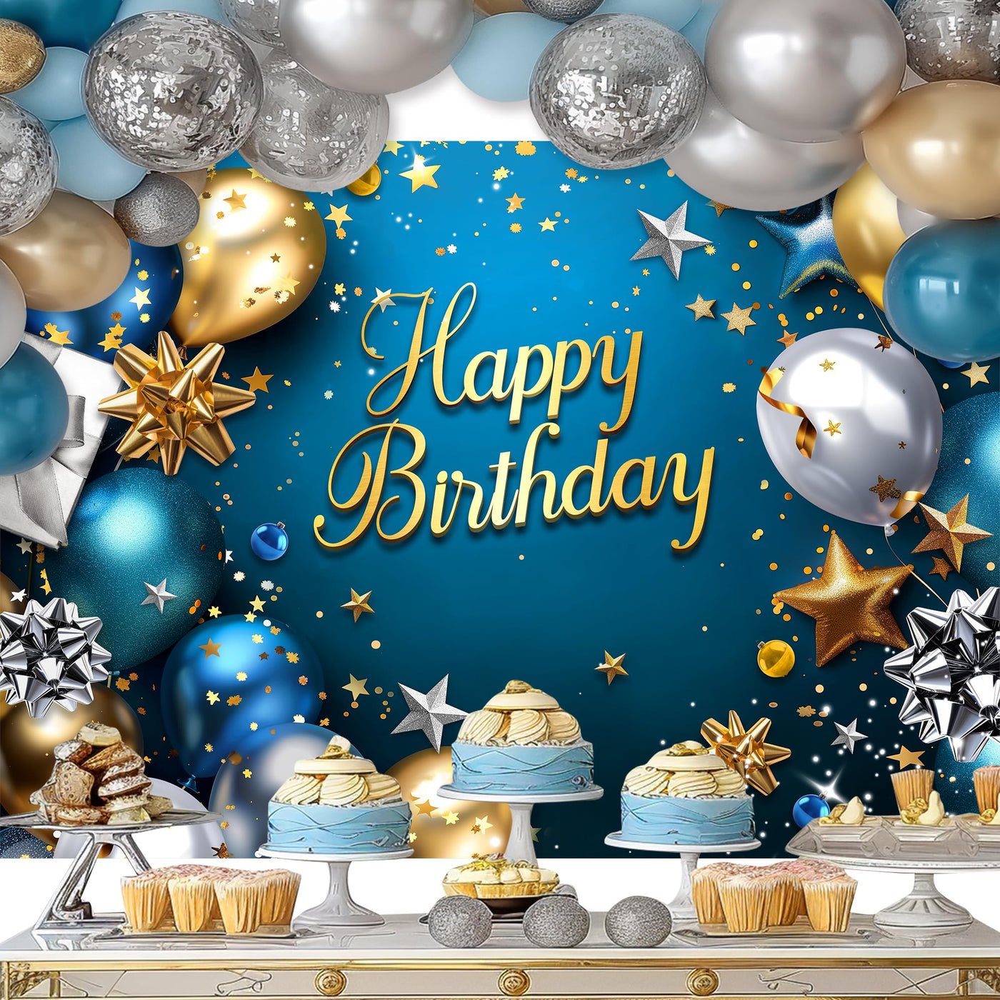 Riyidecor Royal Navy Blue Silver Happy Birthday Backdrop Party Decorations for Men Boys 7Wx5H Feet Polyester Fabric Balloon Diamond Sparkle Bday Photography Background Decor Banner Studio Photo Shoot - Backdrop BlissRiyidecor Royal Navy Blue Silver Happy Birthday Backdrop Party Decorations for Men Boys 7Wx5H Feet Polyester Fabric Balloon Diamond Sparkle Bday Photography Background Decor Banner Studio Photo Shoot